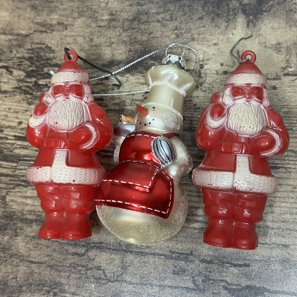 Vintage 1950's Irwin Santa Claus 3" Hard Plastic Williams Sonoma Chef Snowman
